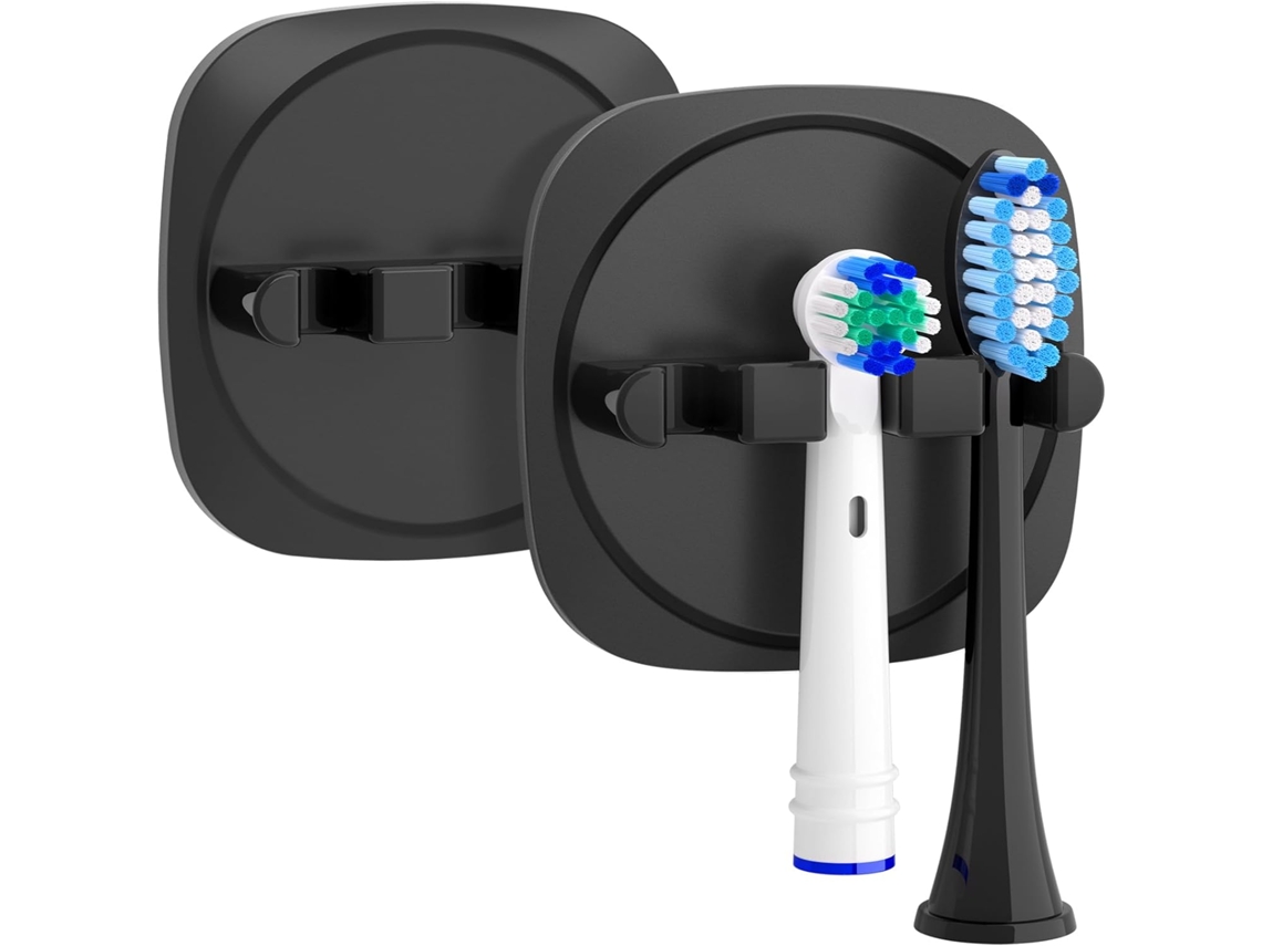 Suporte AQUAFORGE para Escova de Dentes Elétrica com Adesivo, Preto, 2 Unidades