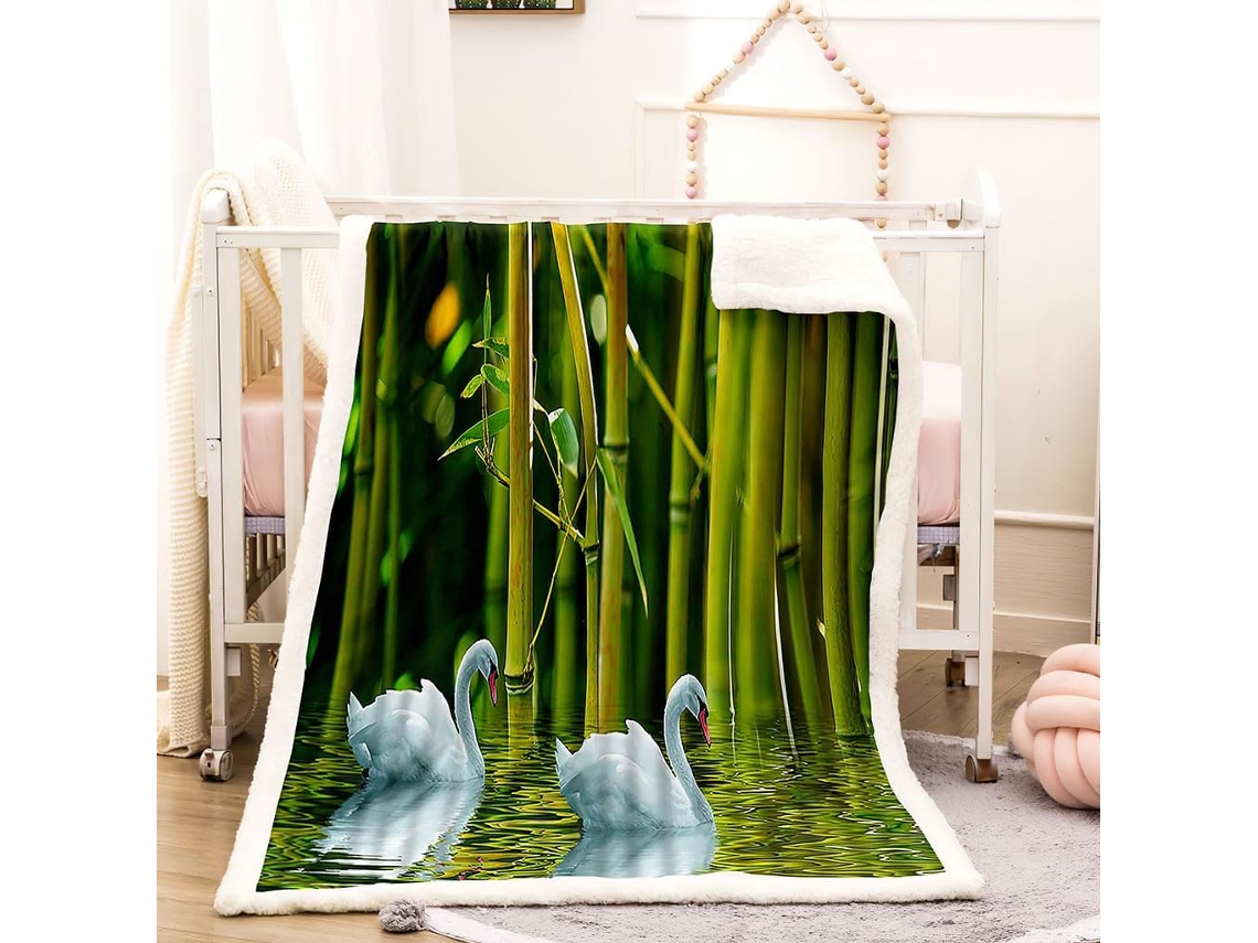 Manta com Estampa de Cisne Verde em Microfibra 80x150cm