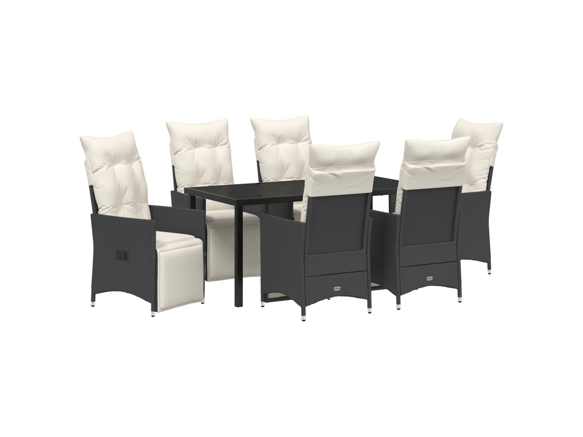Conjunto 7 De Jantar De Jardim Com Almofadas Vidaxl Preto Vime Pe