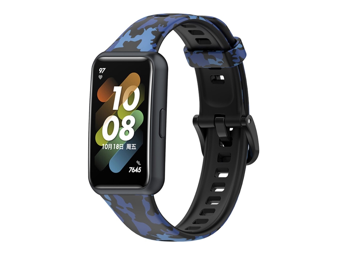 Bracelete de Pu + Tpu Ajustável para Huawei Band 7 Camuflagem Azul