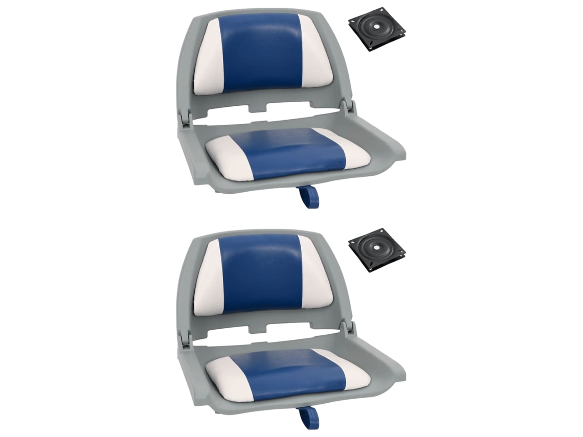 Vidaxl 4 Pcs Conj. Assento De Barco Dobrável Com Almofada Azul/branco