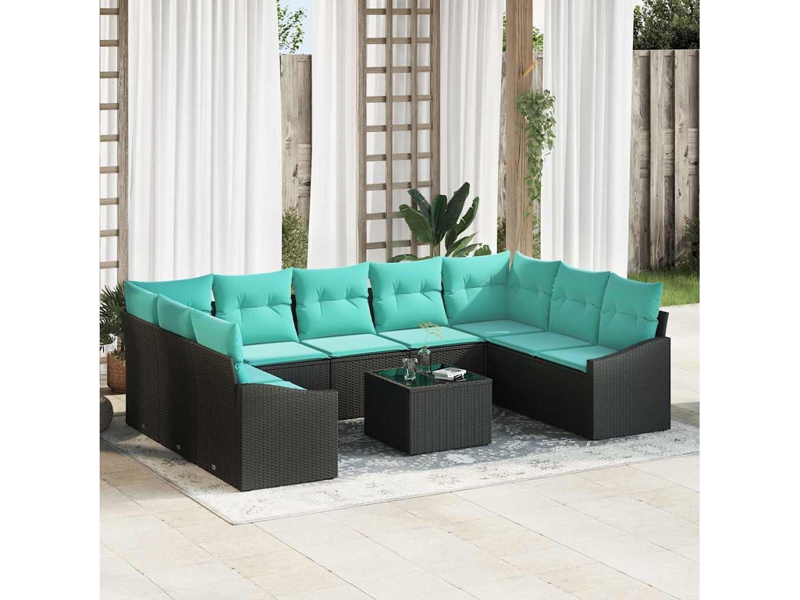 Vidaxl Conjunto De Sofás 10 Unid. Preto Vime Pe