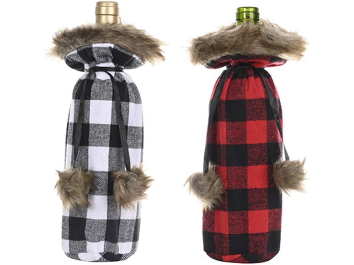 Capa Para Garrafa De Vinho De Natal Com Estampa De Papai Noel, Bolsa Com Cordão Para Presente, 2 Unidades