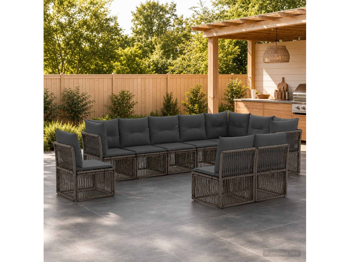 Vidaxl Conjunto De Sofá De Jardim 10 Unid. Cinzento Vime Pe