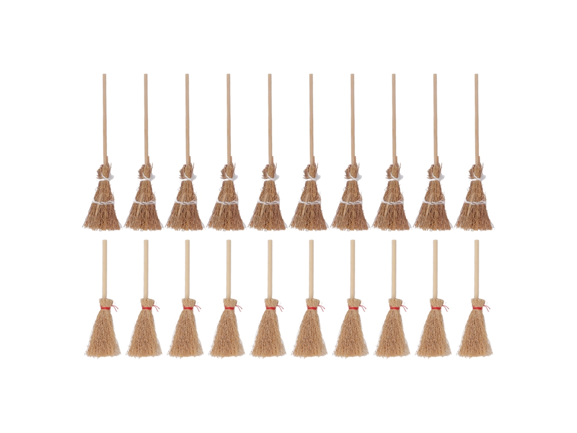 20pcs mini vassoura de bruxa bambu 14cm 10cm palha artesanal halloween cosplay festa escolar | S/MARCA