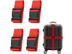 Conjunto De 4 Cintas Ajustáveis Para Mala, Cor Vermelho, Com Fivela De Fecho Rápido, Para Fixação Segura De Bagagem Em Viagem