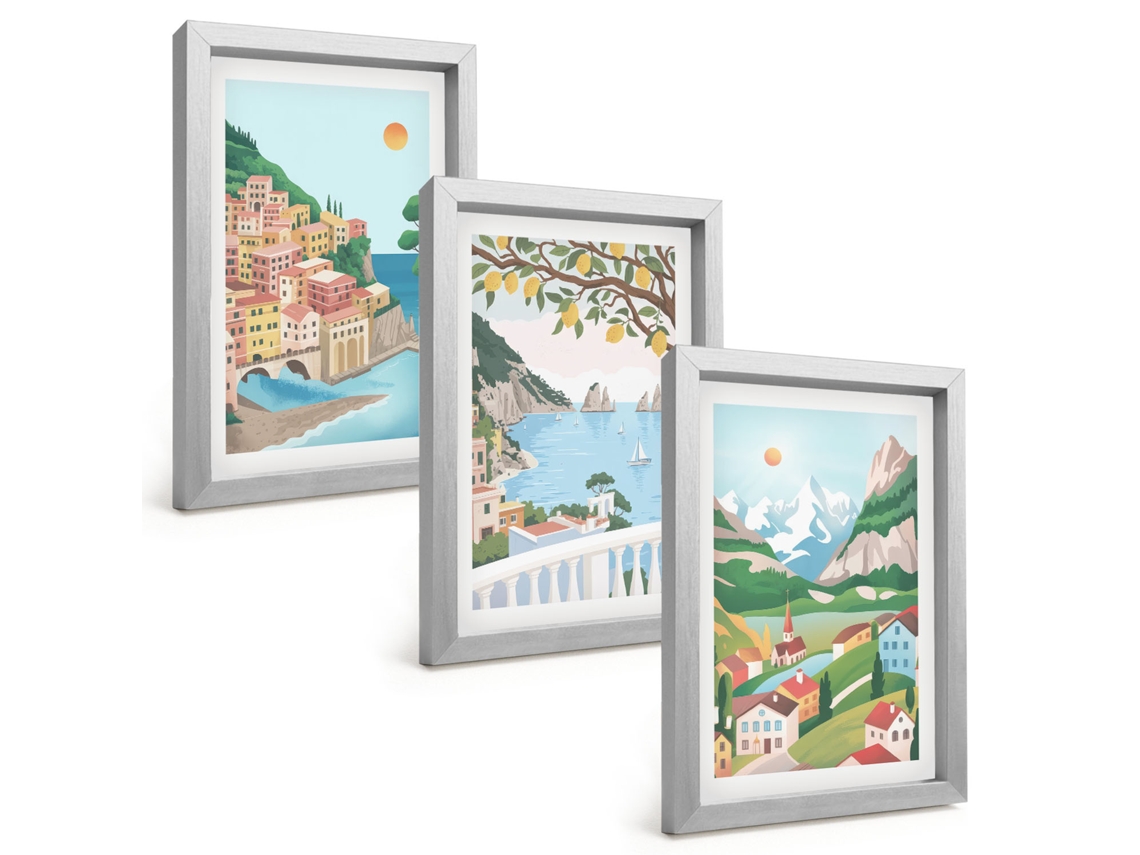 Composição De Quadros Vistas Litorâneas Em Tons Pastel Espelharte (3 Peças 20x30 Cm)