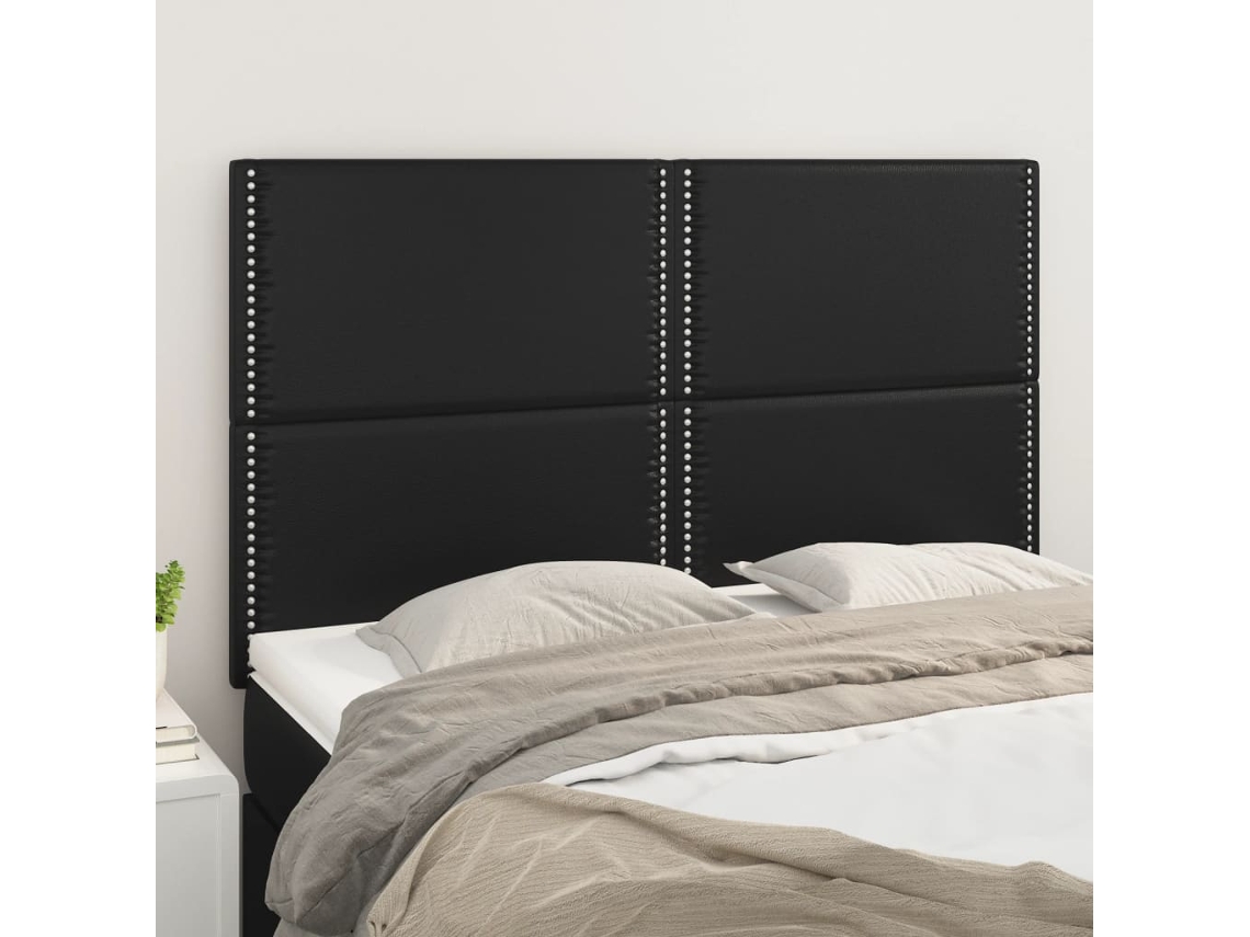 Cabecero de 4 piezas de piel sintética, 72 x 5 x 78/88 cm, color negro