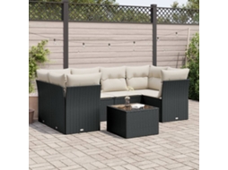 7 Pcs Conjunto De Sofás P/ Jardim C/ Almofadões Vime Pe Preto Dkd Home Decor