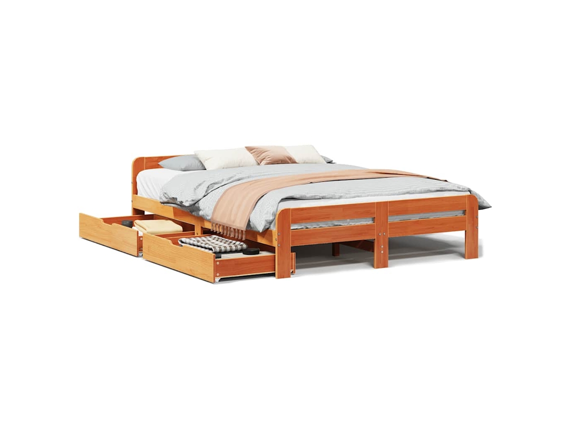 Cama Sem Colchão 140x200 cm Madeira Pinho Maciça Castanho mel MAISON EXCLUSIVE