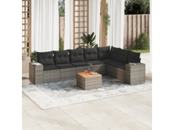 Vidaxl 8 Pcs Conjunto Sofás De Jardim C/ Almofadões Vime Pe Cinzento