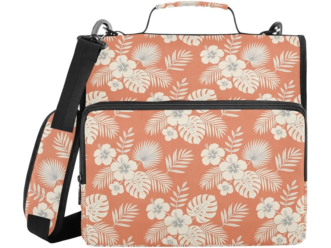 Pasta De 3 Argolas 1, 5 Polegadas Com Zíper, Alça De Ombro E Mão Organizador Bolsa Com Estampa Hibisco Flores Coral