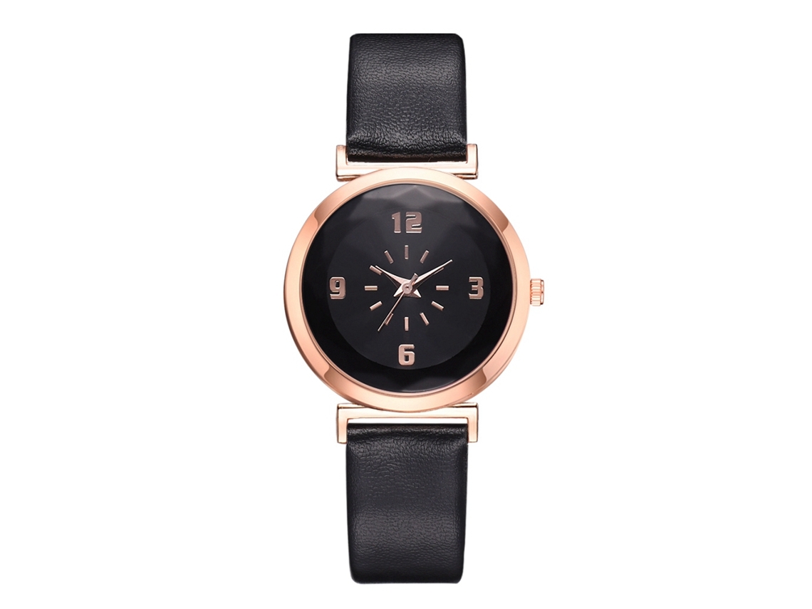 Relógio de Pulso Feminino Casual de Quartzo com Pulseira de Pu Cor Preta