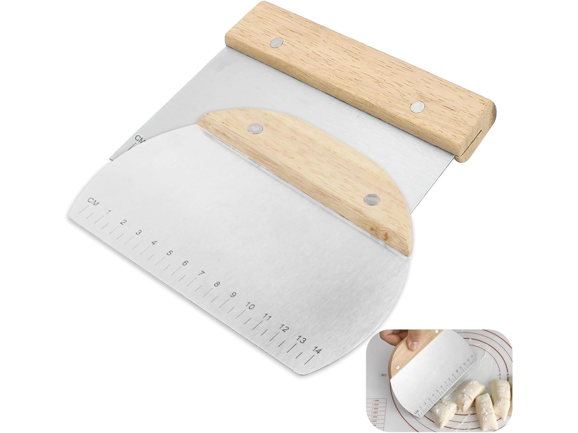 2 Raspadores Massa Aço Inox Cabo Madeira, para Pizza/pão/bolo ZYBLSSBB