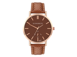 Relógio de Pulso de Quartzo Casual Unissex com Pulseira de Pu Mostrador Redondo Café
