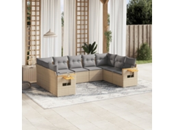 Vidaxl 9 Pcs Conjunto De Sofás P/ Jardim Com Almofadões Vime Pe Bege