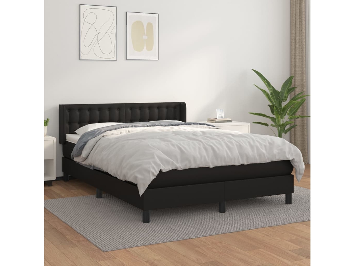 Vidaxl Cama Com Molas/colchão 140x190 Cm Couro Artificial Preto