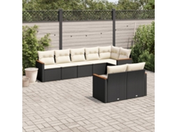 8 Pcs Conjunto Sofás De Jardim Com Almofadões Vime Pe Preto Dkd Home Decor