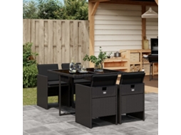 Vidaxl 5 Pcs Conjunto De Jantar P/ Jardim C/ Almofadões Vime Pe Preto