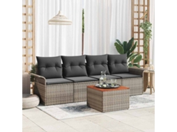Vidaxl Conjunto De Sofá De Jardim 5 Unid. Cinzeto Vime Pe