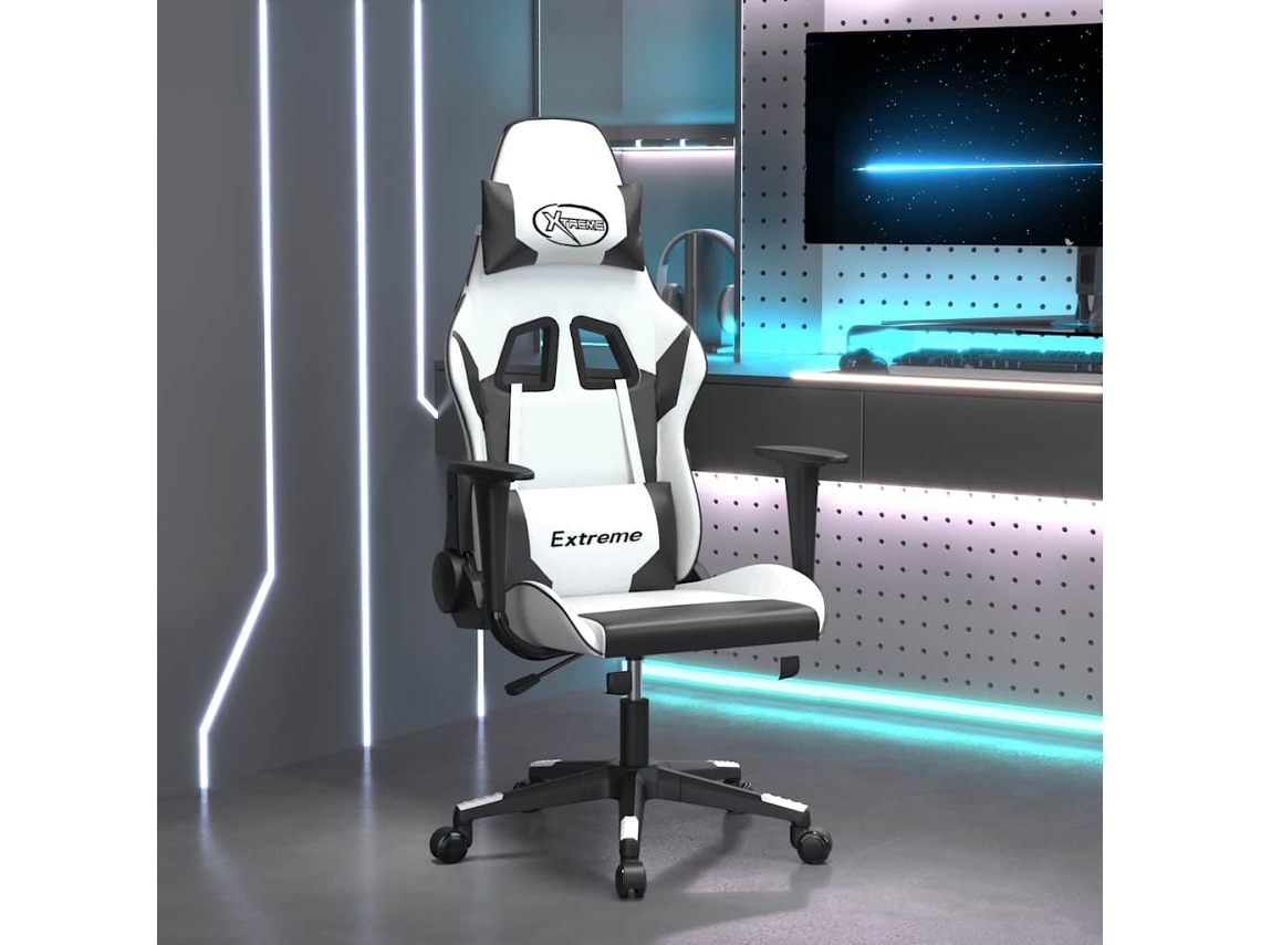Vidaxl Cadeira Gaming Couro Artificial Branco E Preto