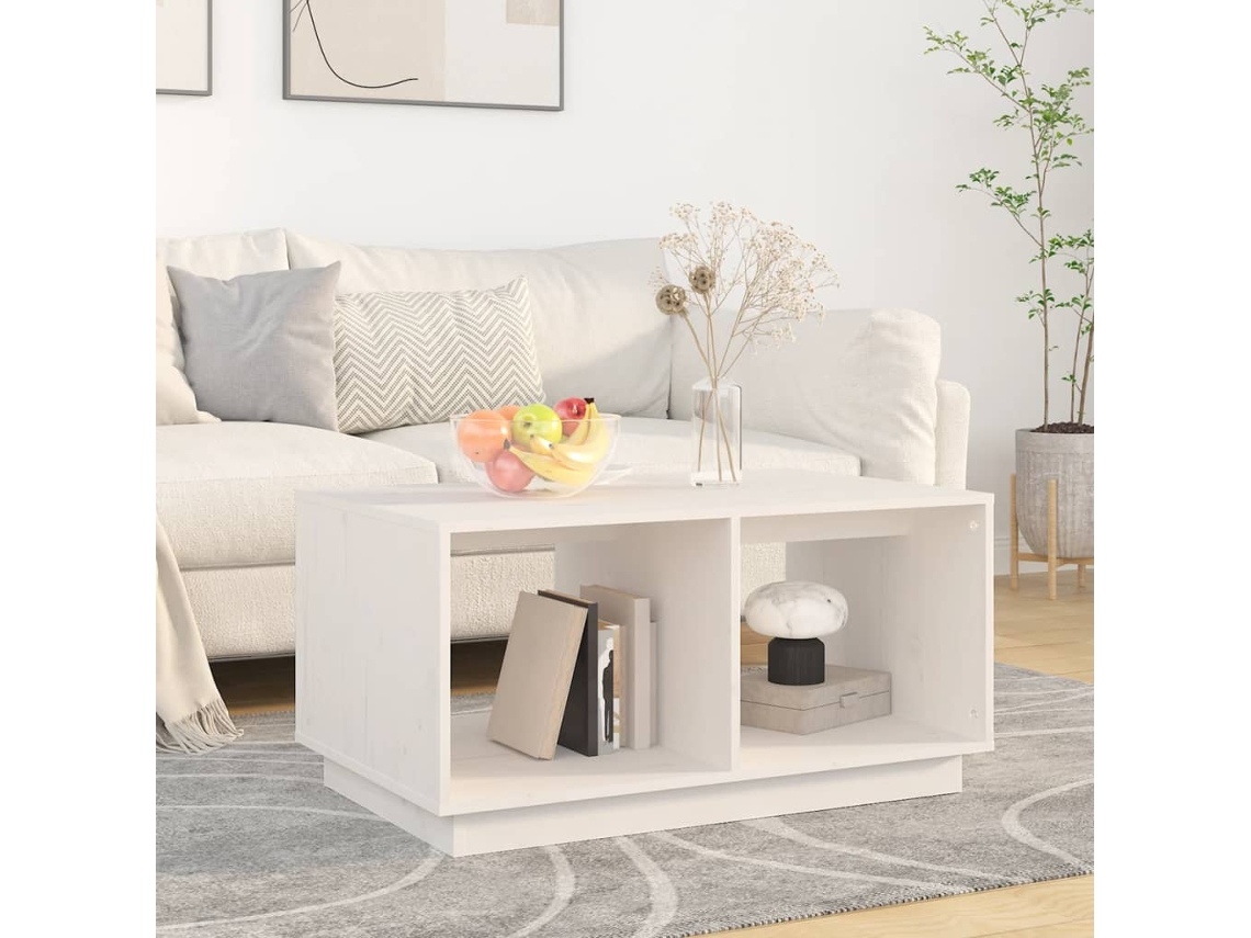Vidaxl Mesa De Centro 80x50x40 Cm Madeira De Pinho Maciça Branco