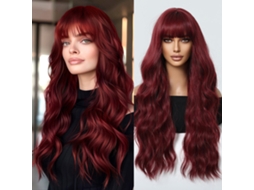 2026 peluca de Mujer Larga Rizada 27 Pulgadas Color Rojo Vino para Fiesta Y Cosplay