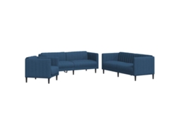 3 Pcs Conjunto de Sofás Tecido Azul MAISON EXCLUSIVE