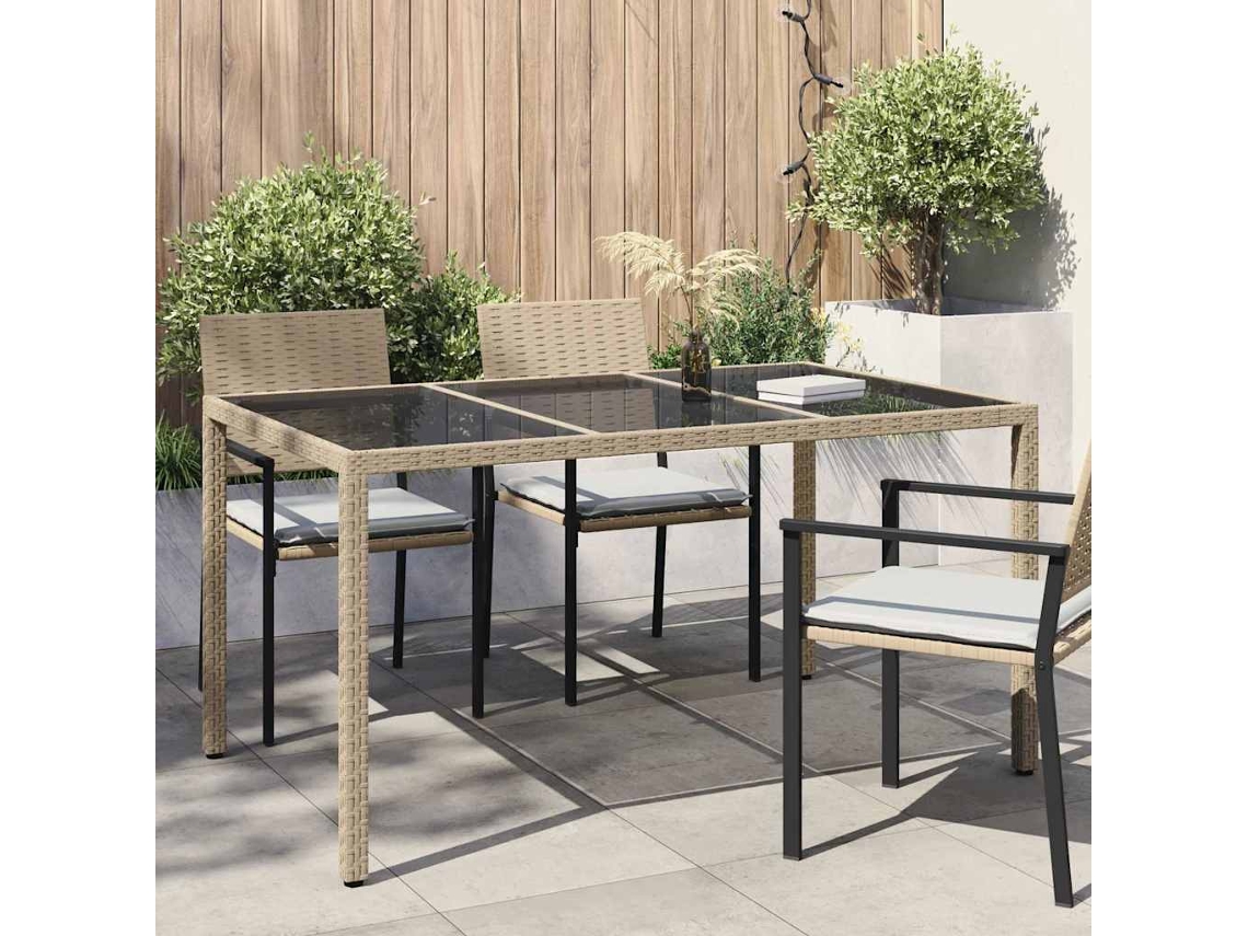 Vidaxl Mesa De Jardim Bege 150 X 90 X 75 Cm Vime Pe