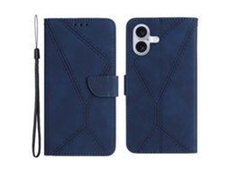 Capa Em Couro Pu, Com Porta Cartões Para Iphone 16 - Azul