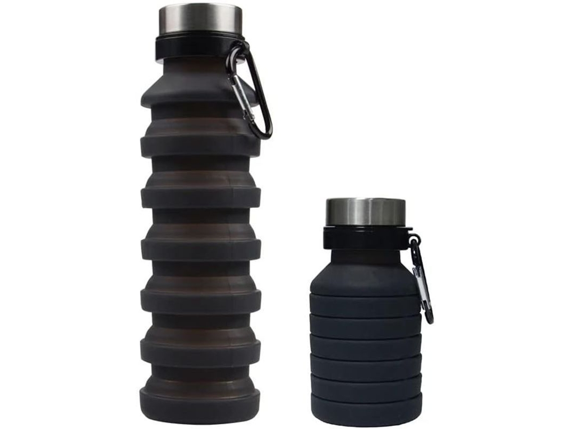 2026 botella de Agua Plegable Reutilizable 500ml para Deportes Y Viajes, Color Negro