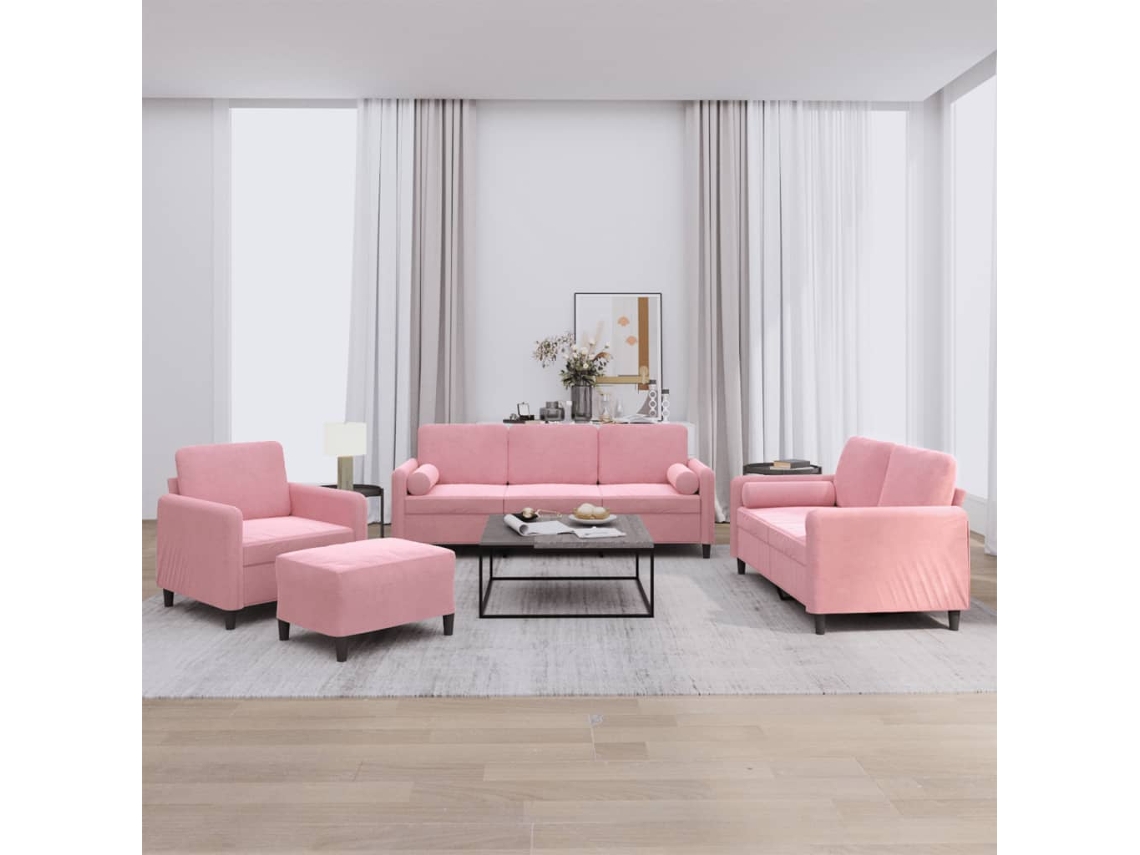 Vidaxl 4 Pcs Conjunto De Sofás Com Almofadas Veludo Rosa