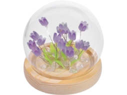 Abajur Artesanal Em Forma De Tulipa, Feito Vidro E Madeira, Com Luz