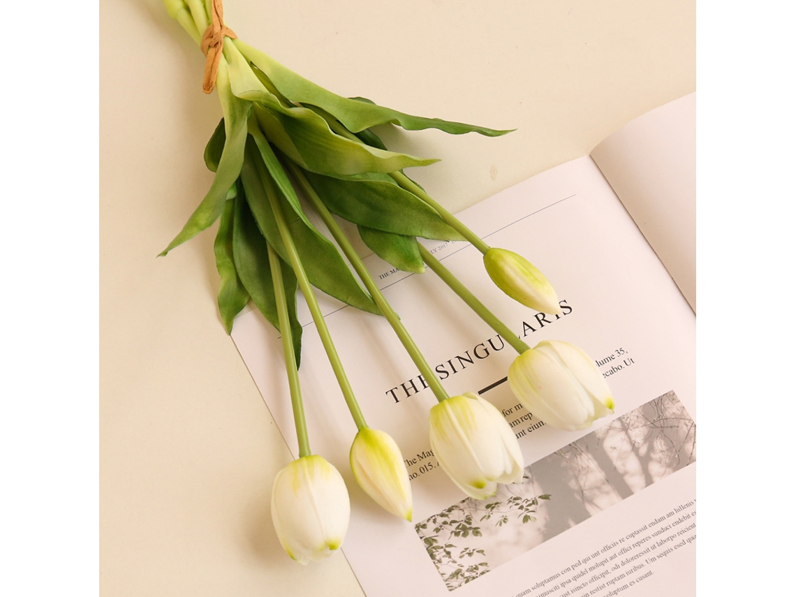 Tulipas Artificiais - Flores Decorativas - Bouquet Artificial - Flores De Imitação - Decoração Interior - 40 Cm - Polímero Macio - Branco