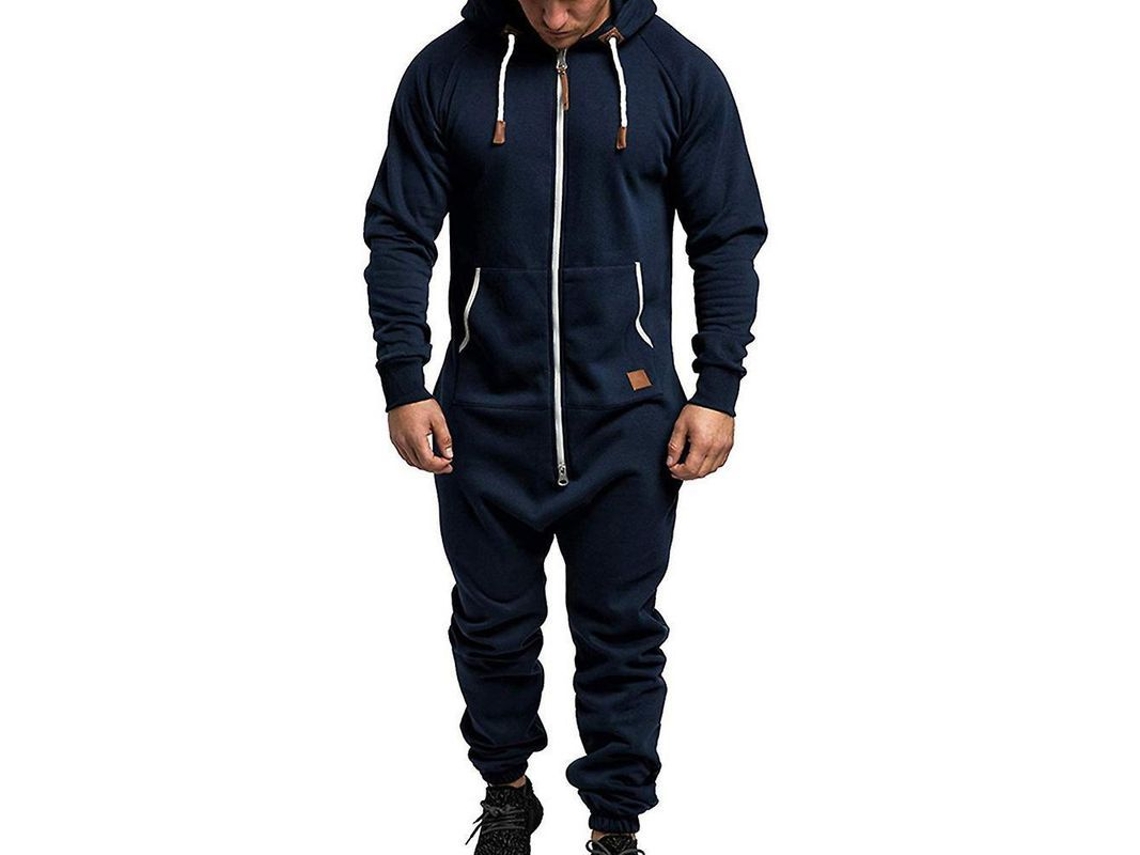 2026 mono Hombre Con Capucha Cremallera para Invierno Casual de Algodón Mezclado Romper M Azul Marino