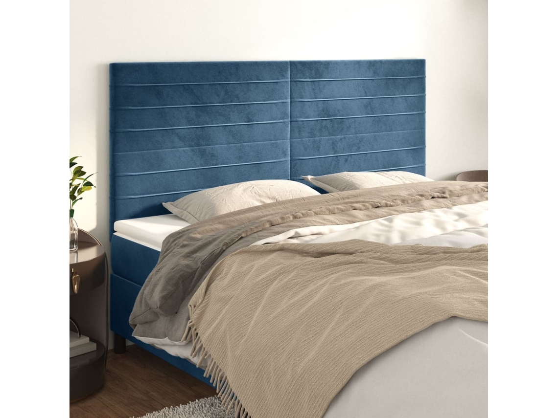Cabecero de terciopelo de 4 piezas 100x5x78/88 cm azul oscuro