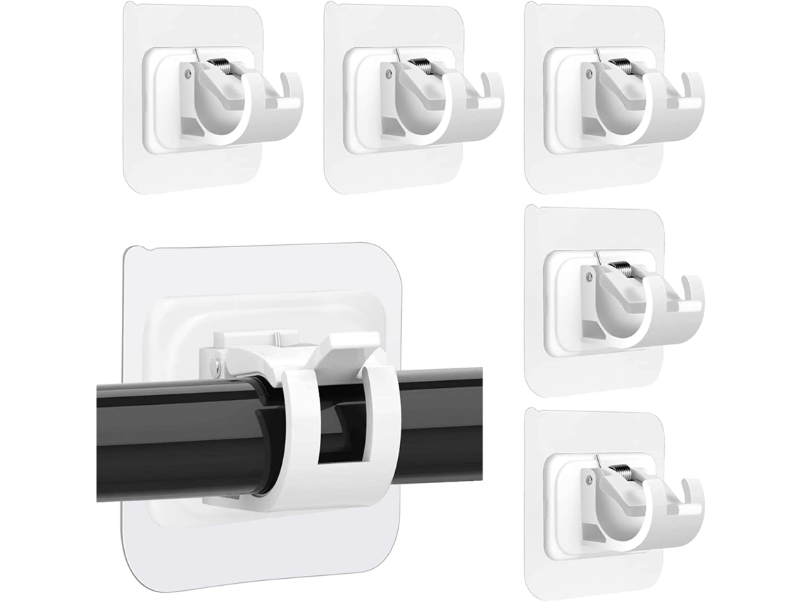 Conjunto De 6 Suportes Para Varão De Cortina, Autoadesivos, Ajustáveis​​ E Sem Necessidade De Pregos, Para Fixação Na Parede(branco)