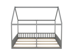 Cabina-cama Em Madeira De Pinho 2x90x200cm - Com Teto E Estrado - Cinzento
