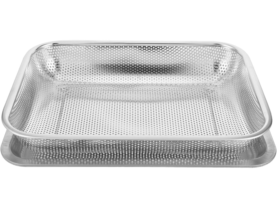 Aço Inoxidável Cesta De Malha Para Freír Com Bandeja