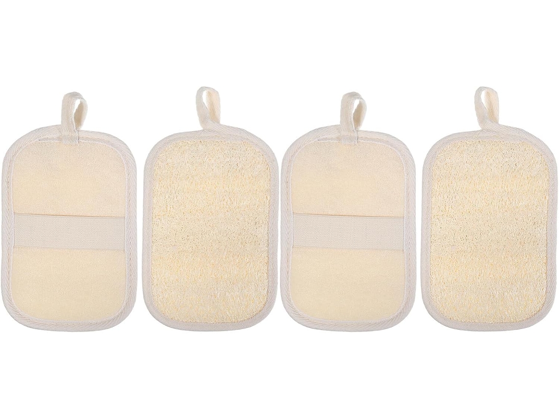 Conjunto De 4 Luvas Esfoliantes Laváveis Bucha Vegetal Egípcia Natural Garvalon, Esponja Macia Para Esfoliação Corporal