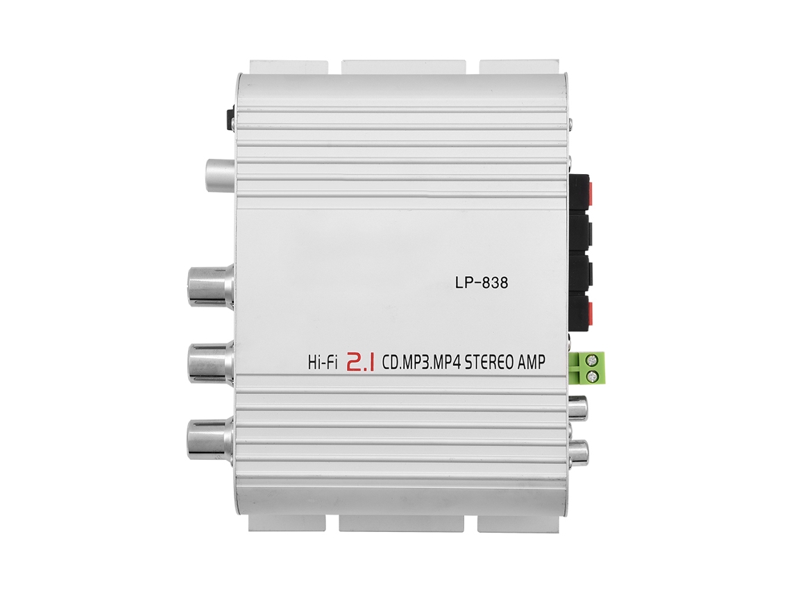 Mini Amplificador Estéreo Hifi 2.1 Prateado Para Graves