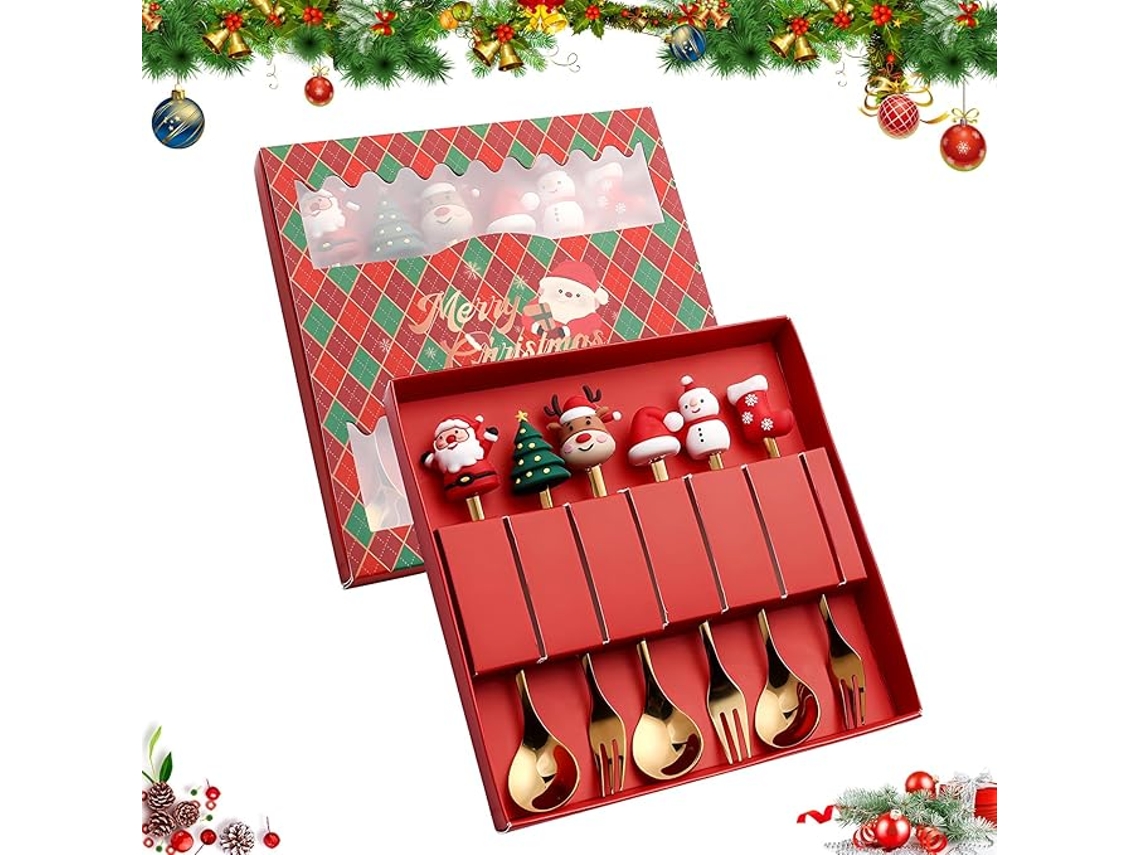 Conjunto De Utensílios De Natal 6 Peças Decoração Removível Aço Inoxidável 15,8 Cm/18 Cm