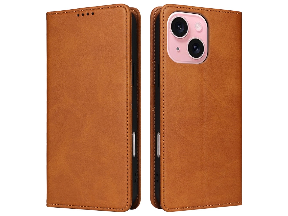 Capa Bloqueio Rfid Para Iphone 14 Plus Pele Sintética Castanho