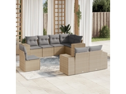 Vidaxl 8 Pcs Conjunto De Sofás P/ Jardim Com Almofadões Vime Pe Bege