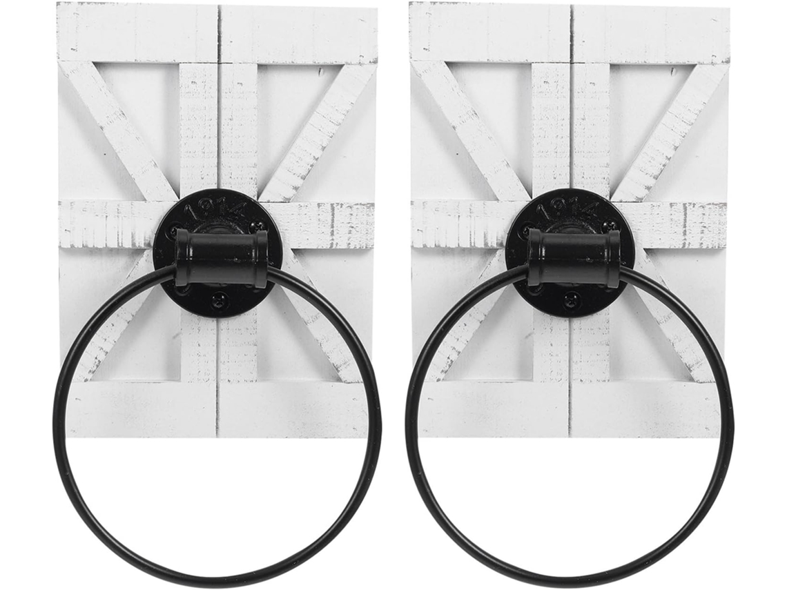 Conjunto De 2 Porta-toalhas Parede Em Ferro Branco Com Design Rústico