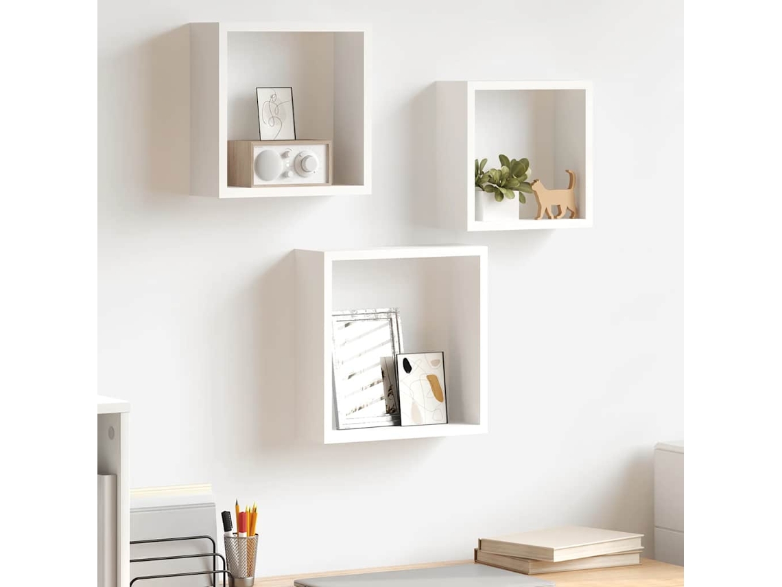 Vidaxl Prateleiras De Parede Em Forma De Cubo 3 Pcs Mdf Branco
