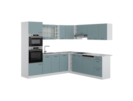 Cozinha de canto R-Line, 237 x 60 cm sem bancada, azul-cinza/branco, Vicco