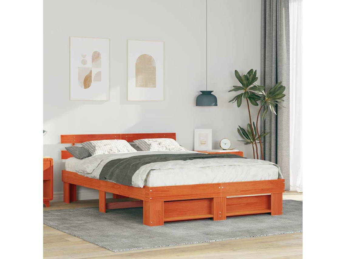 Vidaxl Estrutura Da Cama Com Cabeceira Marrom Cera 150 X 200 Cm