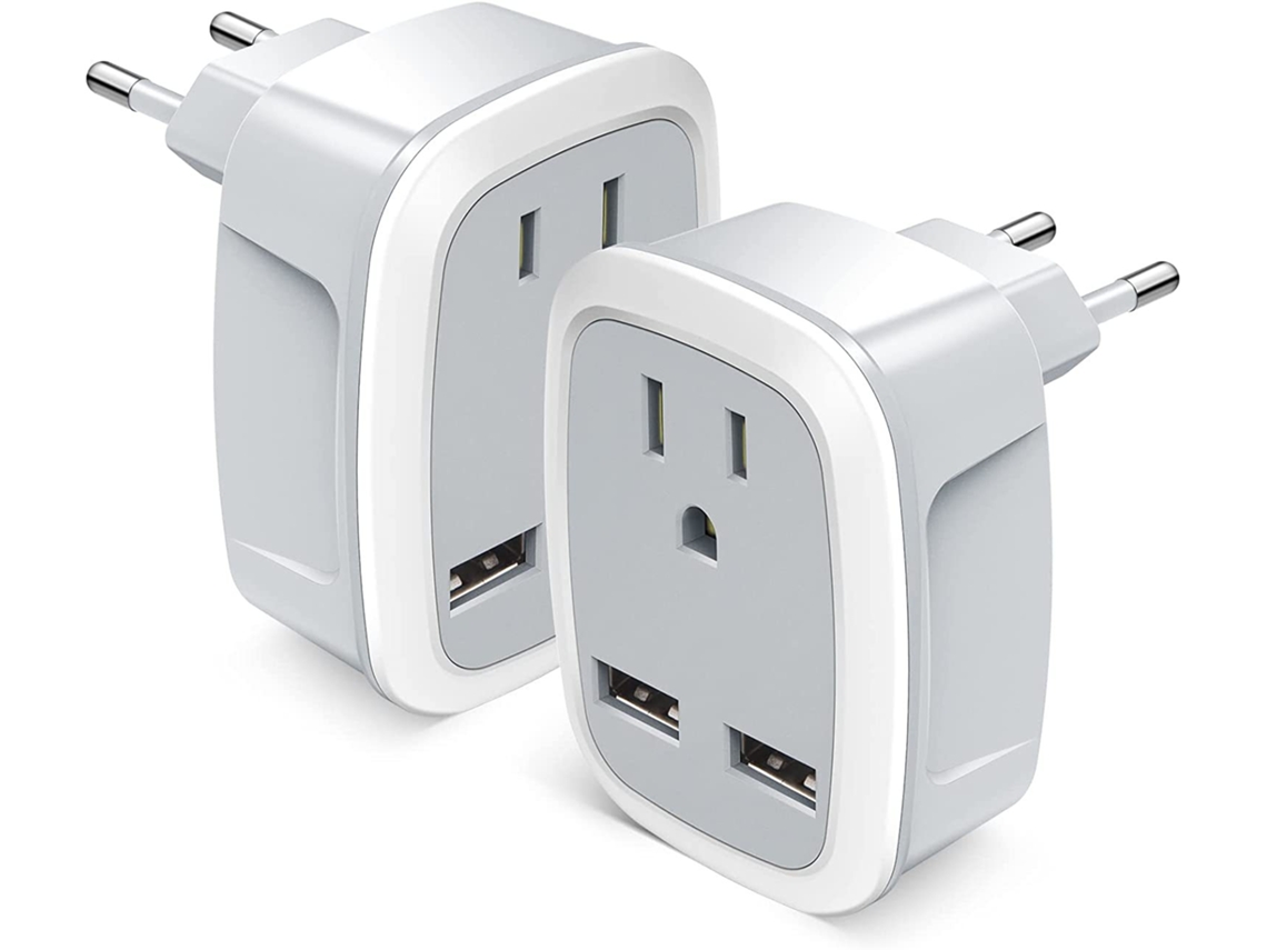 Adaptador De Viagem, Adaptador 3 Em 1 Eua Para Ue Com 2 Portas Usb, Compatível Com Alemanha, França, Espanha, Portugal, Polônia E Áustria