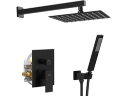 10" Cabeça De Duche Efeito Chuva Conjunto, Mate Preto Conjunto De Duche De Parede Com Heheld Sprayer, Pressure Balance Valve